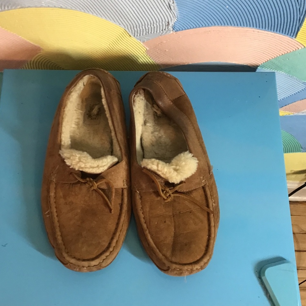 Uggs Men's Brown Shearling-Lined Suede Moccasin Slippers